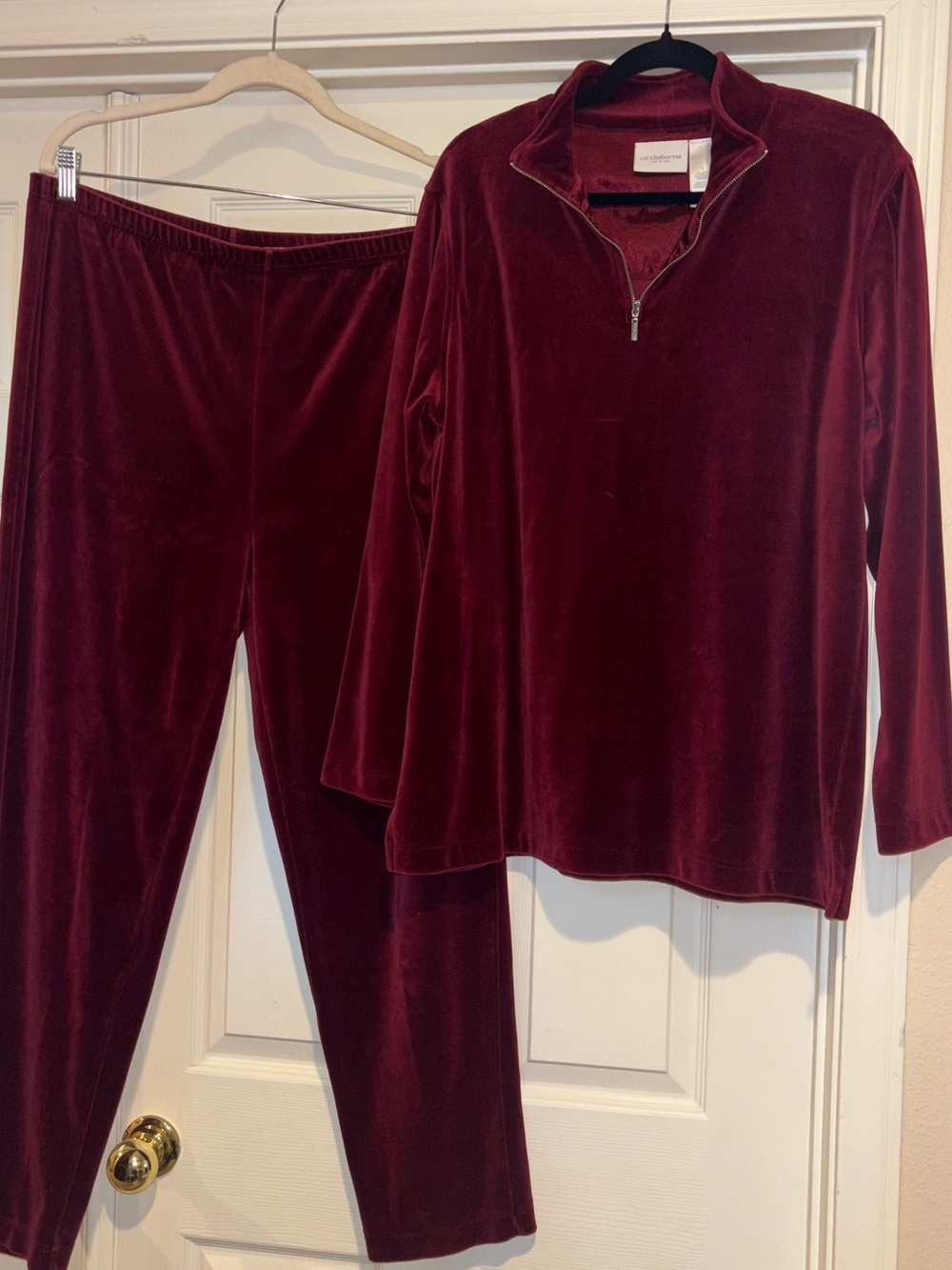 Velvet Half-Zip Lounge Set - Burgundy L